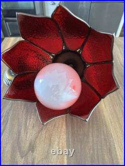 Vintage Ruby Red Glass Tulip Shade Hanging Ceiling Light Lamp MCM