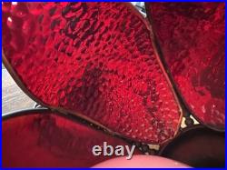 Vintage Ruby Red Glass Tulip Shade Hanging Ceiling Light Lamp MCM