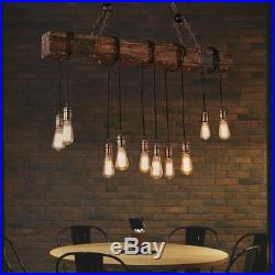 Vintage Rustic Chandelier Wood Beam Adjustable Hanging Edison Bulb Pendant Lamp