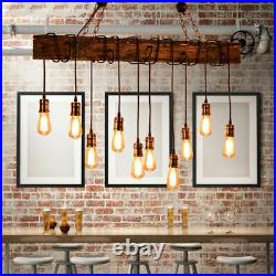 Vintage Rustic Chandelier Wood Multi Adjustable Hanging Edison Bulb Pendant Lamp