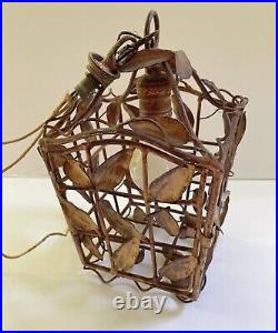 Vintage Rusty Weathered & Worn Italian Tole Hanging Lamp Chandelier Great Patina