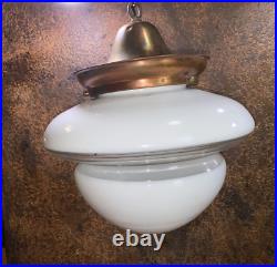 Vintage SUBWAY Hanging Light Fixture / Antique Bus Station Lamp w Globe