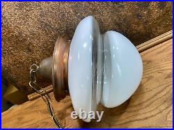 Vintage SUBWAY Hanging Light Fixture / Antique Bus Station Lamp w Globe