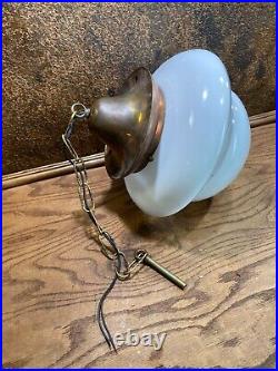 Vintage SUBWAY Hanging Light Fixture / Antique Bus Station Lamp w Globe