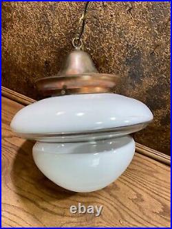 Vintage SUBWAY Hanging Light Fixture / Antique Bus Station Lamp w Globe