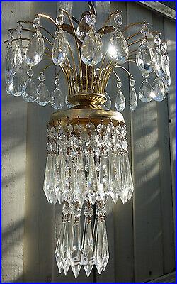 Vintage SWAG lamp crystal chandelier Hollywood Regency waterfall hanging fixture