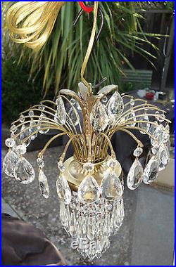 Vintage SWAG lamp crystal chandelier Hollywood Regency waterfall hanging fixture
