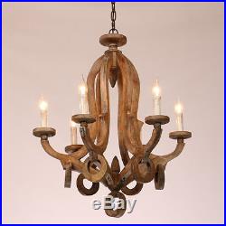 Vintage Sculpted Wood Chandelabra Chandelier Pendant 6 Arms Ceiling Hanging Lamp