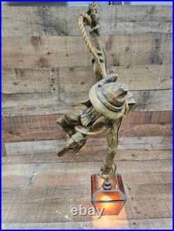 Vintage Sculptural Bavarian Swiss Mountain Climber Hanging Pendant Lamp c1970s