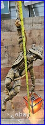 Vintage Sculptural Bavarian Swiss Mountain Climber Hanging Pendant Lamp c1970s