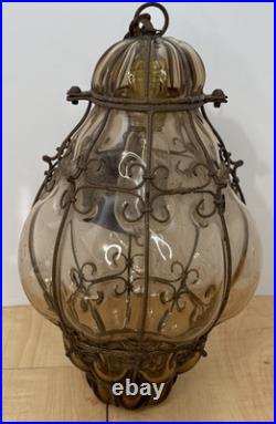 Vintage Seguso Murano Handblown Caged Glass Hanging Pendant Light Fixture 15