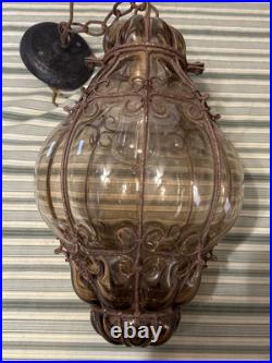 Vintage Seguso Murano Handblown Caged Glass Hanging Pendant Light Fixture 15