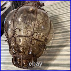 Vintage Seguso Murano Handblown Caged Glass Hanging Pendant Light Fixture 15