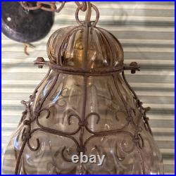 Vintage Seguso Murano Handblown Caged Glass Hanging Pendant Light Fixture 15