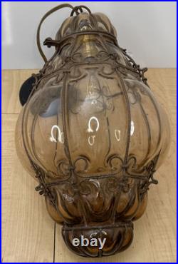 Vintage Seguso Murano Handblown Caged Glass Hanging Pendant Light Fixture 15