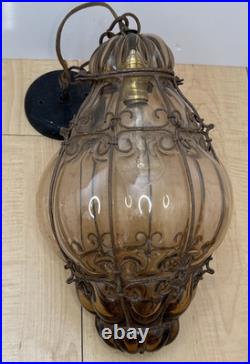 Vintage Seguso Murano Handblown Caged Glass Hanging Pendant Light Fixture 15