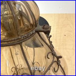 Vintage Seguso Murano Handblown Caged Glass Hanging Pendant Light Fixture 15