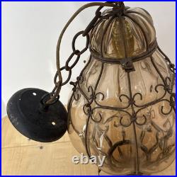 Vintage Seguso Murano Handblown Caged Glass Hanging Pendant Light Fixture 15