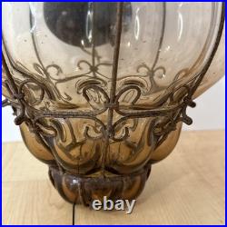 Vintage Seguso Murano Handblown Caged Glass Hanging Pendant Light Fixture 15