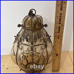 Vintage Seguso Murano Handblown Caged Glass Hanging Pendant Light Fixture 15