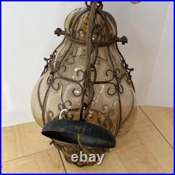 Vintage Seguso Murano Handblown Caged Glass Hanging Pendant Light Fixture 15