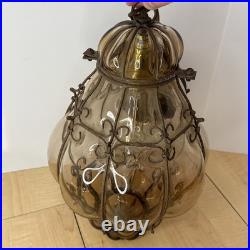 Vintage Seguso Murano Handblown Caged Glass Hanging Pendant Light Fixture 15