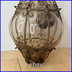 Vintage Seguso Murano Handblown Caged Glass Hanging Pendant Light Fixture 15