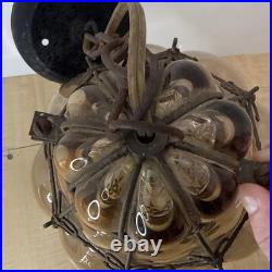 Vintage Seguso Murano Handblown Caged Glass Hanging Pendant Light Fixture 15