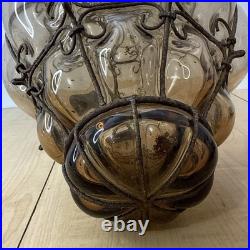 Vintage Seguso Murano Handblown Caged Glass Hanging Pendant Light Fixture 15