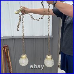 Vintage Set 2 Swag Lamp Pendant Glass Globes Balls Stars Mid Century Modern Pair
