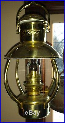 Vintage Ships Brass Hanging Marine oil Lamp Dutch Made Den Haan MWF Rotterdam
