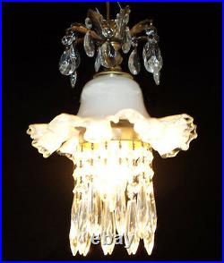 Vintage Silver Crest Fenton Glass ceiling Lamp lily hanging brass crystal canopy