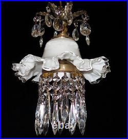 Vintage Silver Crest Fenton Glass ceiling Lamp lily hanging brass crystal canopy