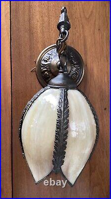 Vintage Slag Beige Glass Petal Shape Retro Hanging Lamp MCM