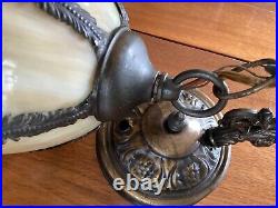 Vintage Slag Beige Glass Petal Shape Retro Hanging Lamp MCM