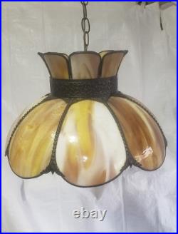 Vintage Slag Glass Ceiling Light Hanging Fixture withChain, 18 D, 11 H 8 Panel