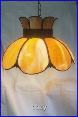 Vintage Slag Glass Ceiling Light Hanging Fixture withChain, 18 D, 11 H 8 Panel