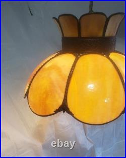 Vintage Slag Glass Ceiling Light Hanging Fixture withChain, 18 D, 11 H 8 Panel