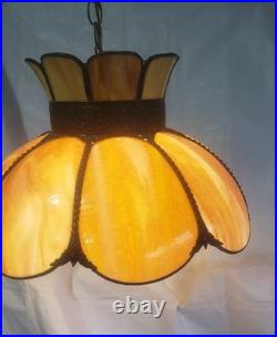 Vintage Slag Glass Ceiling Light Hanging Fixture withChain, 18 D, 11 H 8 Panel