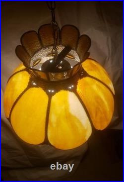 Vintage Slag Glass Ceiling Light Hanging Fixture withChain, 18 D, 11 H 8 Panel