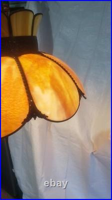 Vintage Slag Glass Ceiling Light Hanging Fixture withChain, 18 D, 11 H 8 Panel