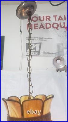 Vintage Slag Glass Ceiling Light Hanging Fixture withChain, 18 D, 11 H 8 Panel