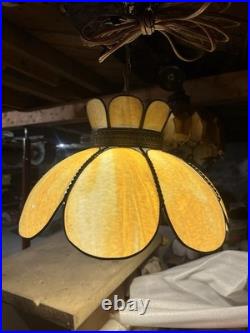 Vintage Slag Glass Hanging Lamp Caramel Cream Panels 19.5 Wide -Mid-Century