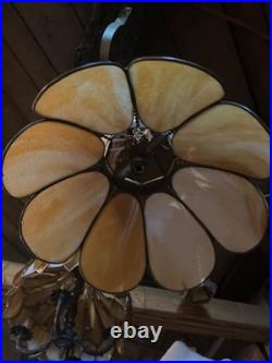Vintage Slag Glass Hanging Lamp Caramel Cream Panels 19.5 Wide -Mid-Century