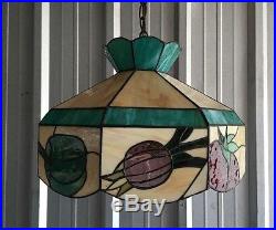 Vintage Slag Glass Hanging Light VEGETABLES KITCHEN Veggie Lamp Shade RARE
