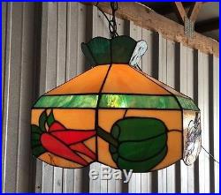 Vintage Slag Glass Hanging Light VEGETABLES KITCHEN Veggie Lamp Shade RARE