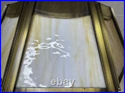 Vintage Slag Glass Hanging Oil Light Fixture Brass Tone Swag Hurricane Lamp