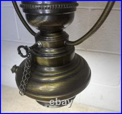Vintage Slag Glass Hanging Oil Light Fixture Brass Tone Swag Hurricane Lamp