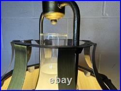 Vintage Slag Glass Hanging Oil Light Fixture Brass Tone Swag Hurricane Lamp