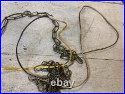 Vintage Slag Glass Hanging Oil Light Fixture Brass Tone Swag Hurricane Lamp